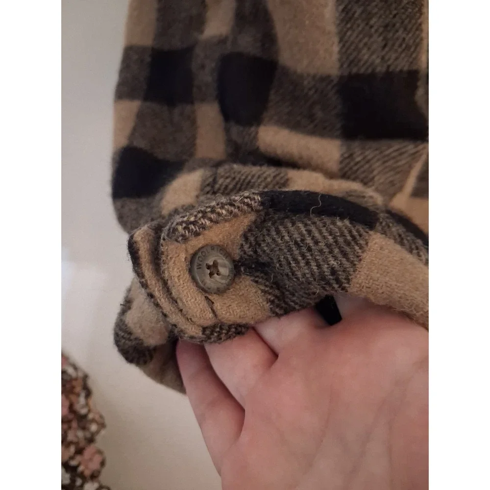 Vtg Woolrich Mens Plaid Wool Sherpa Lined Jacket Dark Wheat Black 16354 Medium
